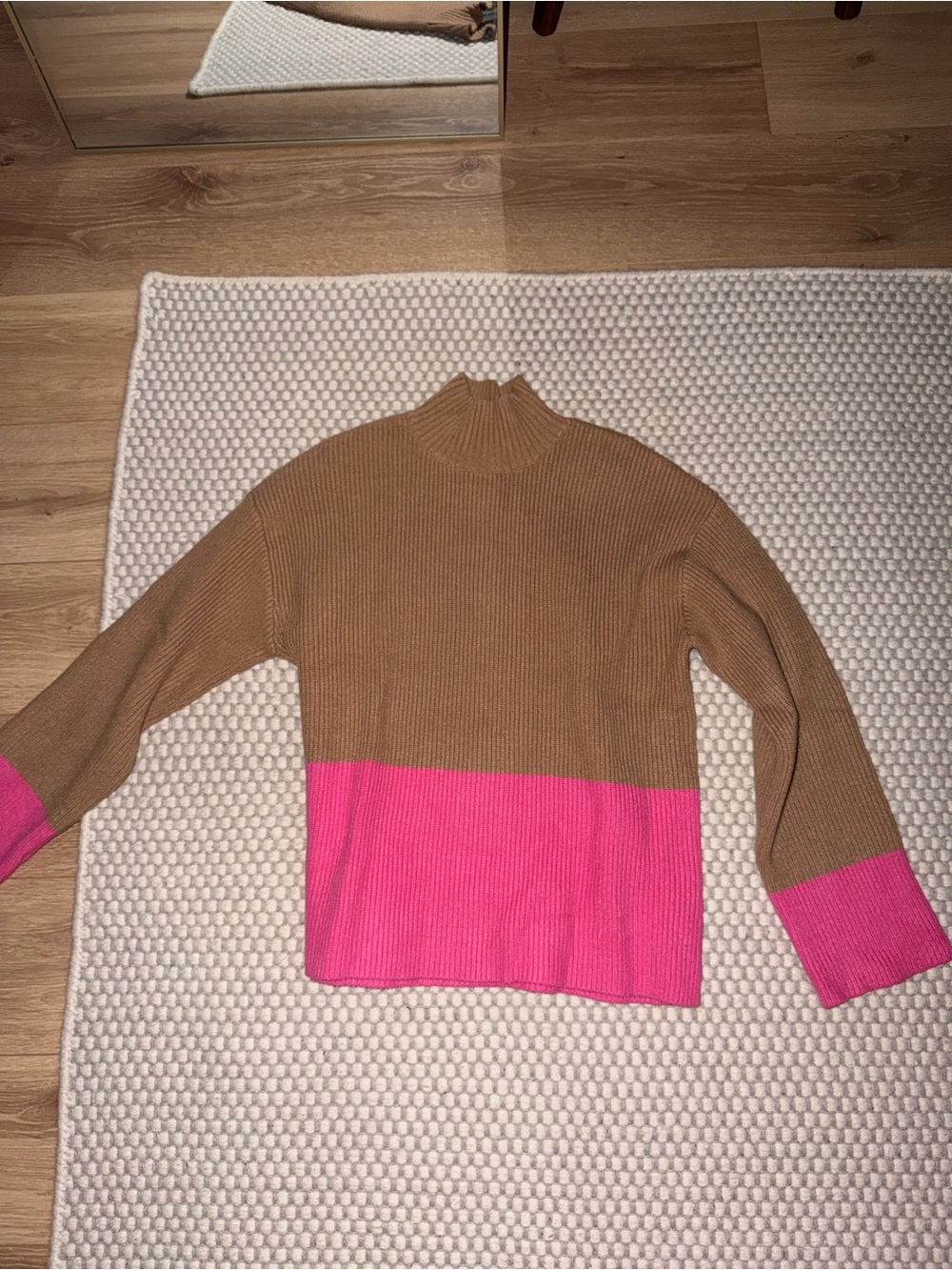 English Factory Brown and Hot Pink Colorblock Mock Neck Sweater